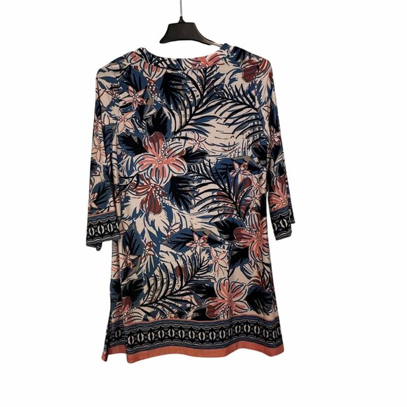 ✨Sandiva Sz L Women's Floral Print Tunic Top With Lace-Up Detail Polyester✨ - Picture 2 of 8